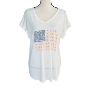 Style & Co 1X-Large Top Flag Graphic Dolman Sleeve V-Neck Semi-Sheer Cream New